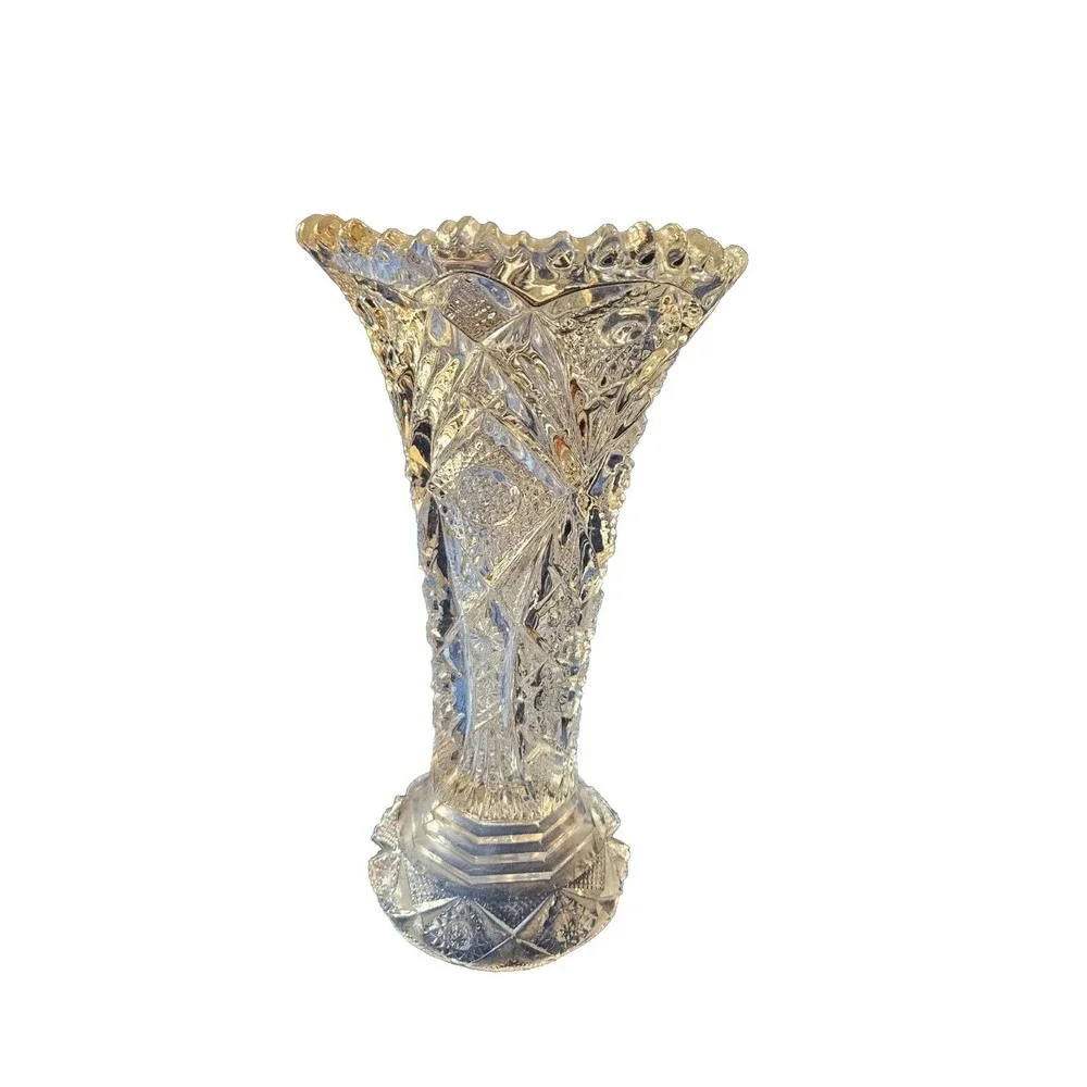 American Brilliant Cut Crystal Corset Vase 9.5